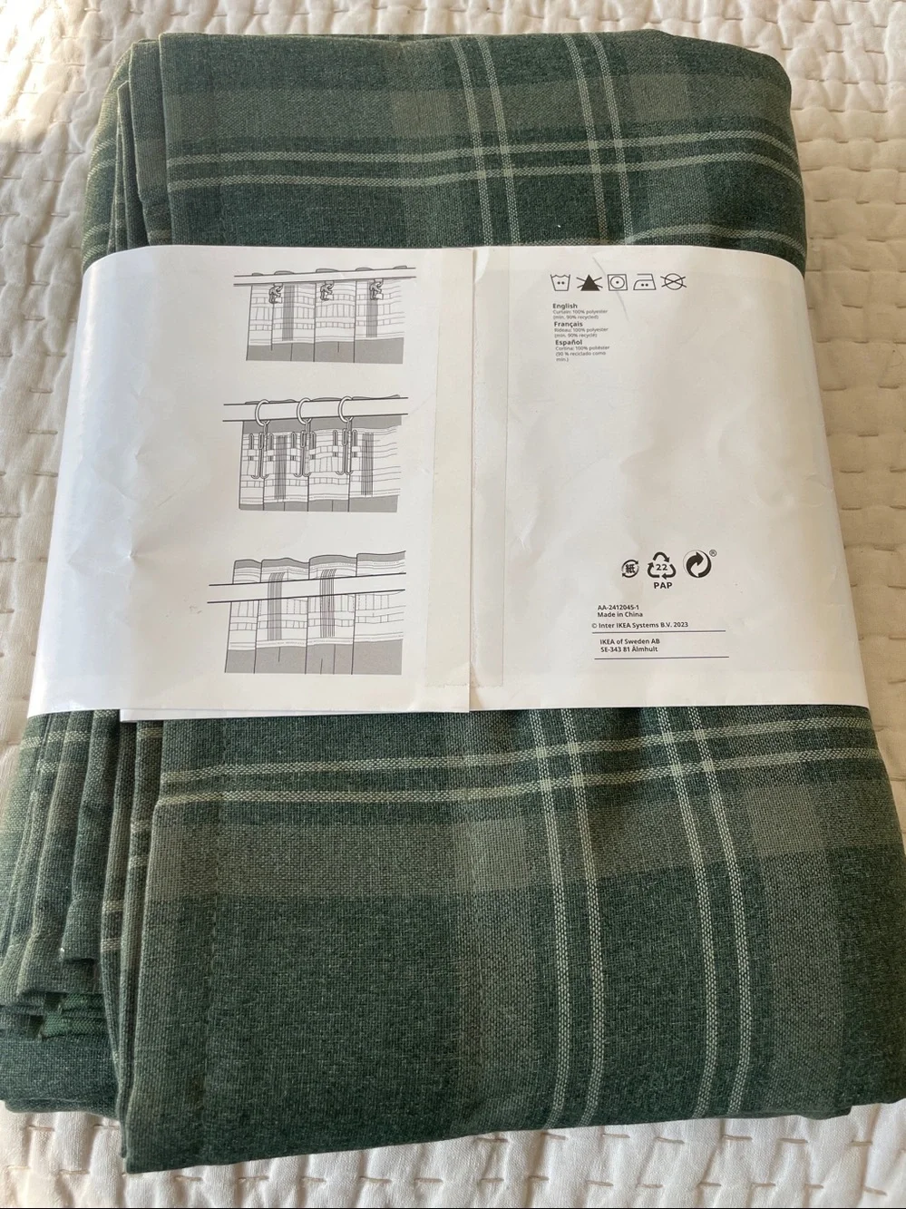 New IKEA HAGGVECKMAL Curtains 1 Pair Green Plaid 57x84”